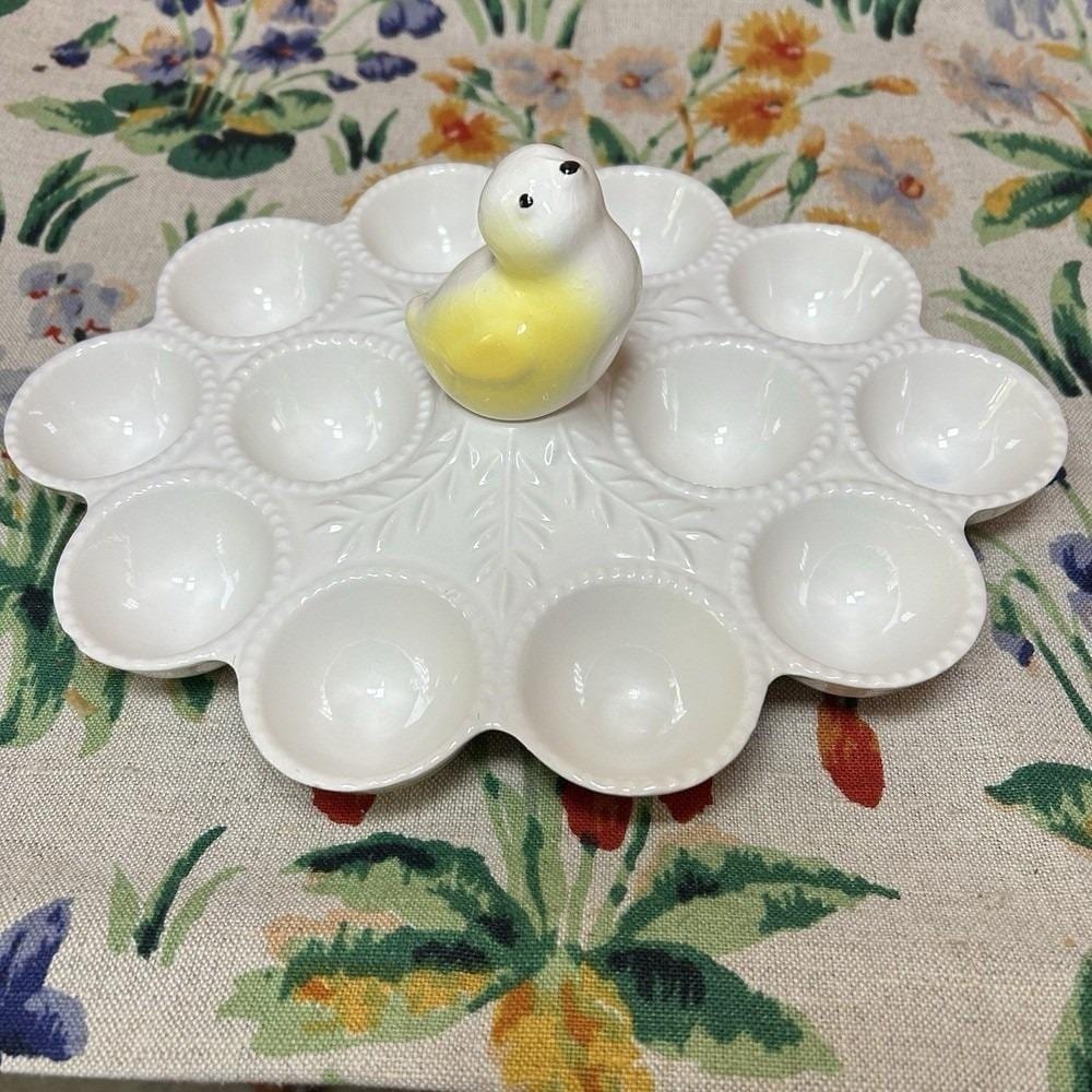 Vintage Easter California Pottery Chick Bird Deviled Egg Plate Dish Platter Tray